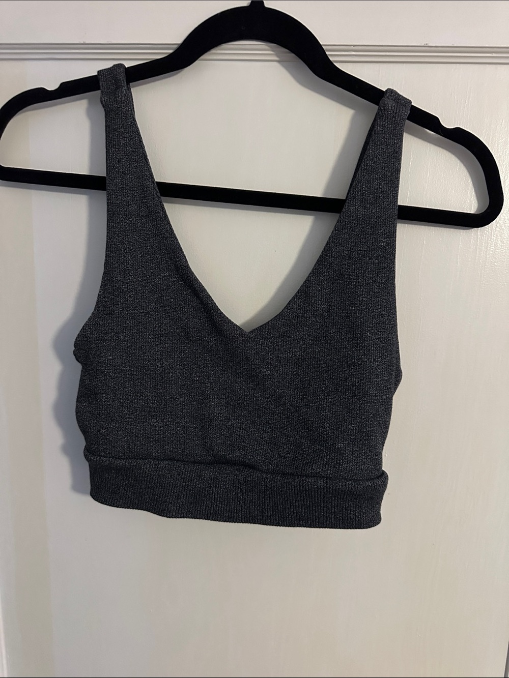 Gypsy Warrior Charcoal Gray Ribbed V-Neck Crop Tank